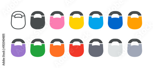 Color kettlebell icons set. Solid glyph vector pack Classic Competition Bell Weights for gym, fitness, workout, strength training, isolated minimal collection
