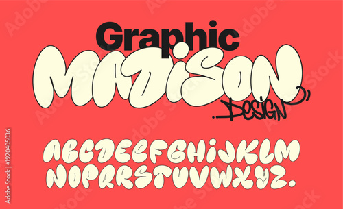 Graffiti bubble alphabet set, funky balloon organic typeface in trendy retro style for posters and street design
