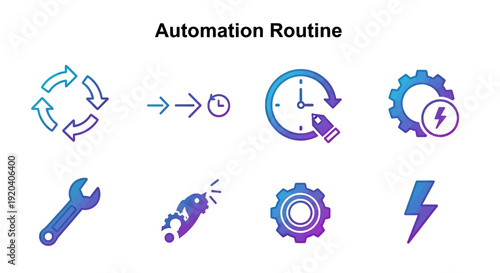 Automation Routine Icons with Tools and Symbols.