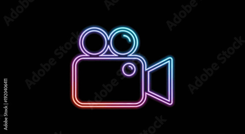 Neon Camera Icon with Gradient Colors.