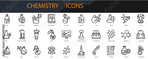chemistry icons set minimalist flat style design, chemistry Vector illustration on white background