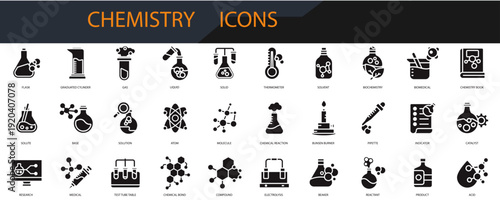 chemistry icons set minimalist flat style design, chemistry Vector illustration on white background