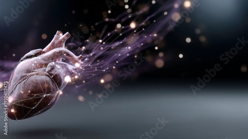 Dynamic heart illustration medical science digital art abstract background 3d view health concept