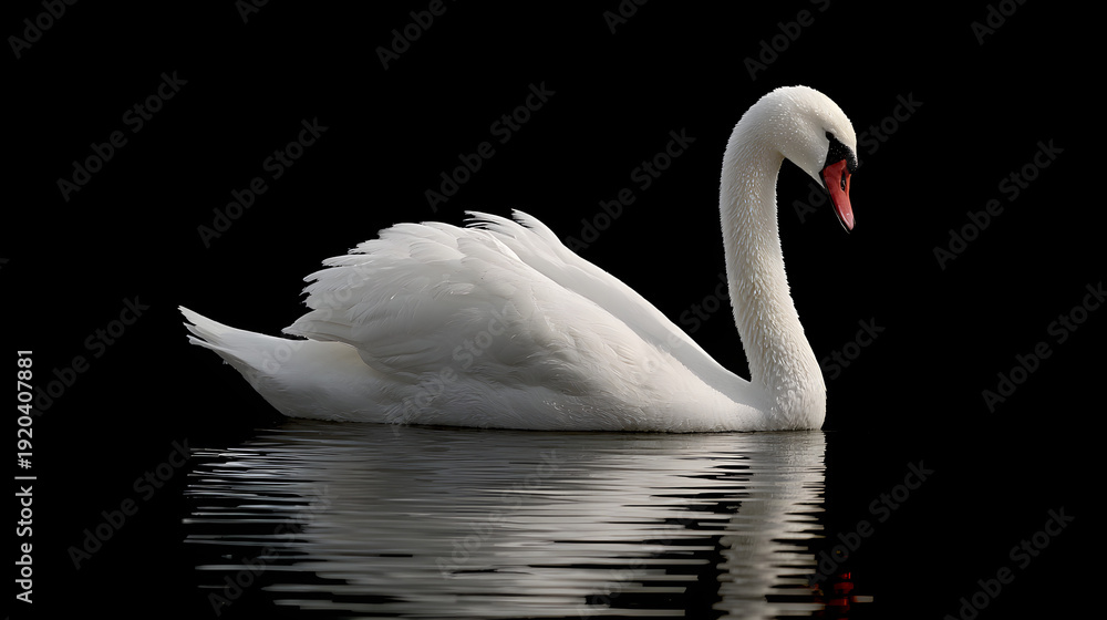 Fototapeta premium White swan on calm water