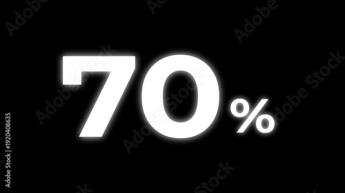 abstract 70 percent animation on black background.70 percentage discount animated 4k video.