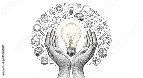 Hands holding megaphone and microphone around crumpled paper.