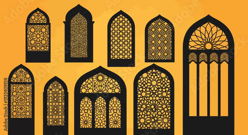 Islamic Geometric Window Patterns - Traditional Arabic Architectural Elements
