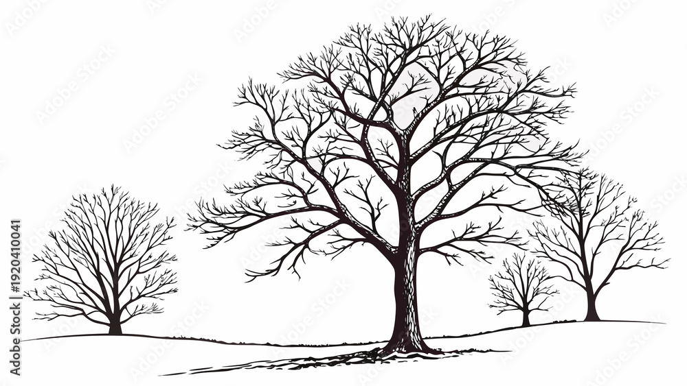 Obraz premium Winter trees silhouettes collection