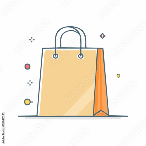 Shopping bag illustration with handle and orange accents, representing commerce