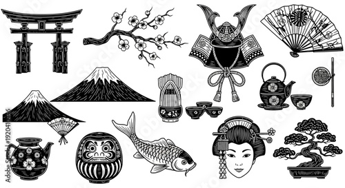 Japanese Culture Elements Vector Illustration