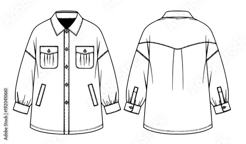 Loose fit shirt apparel technical drawing front and back