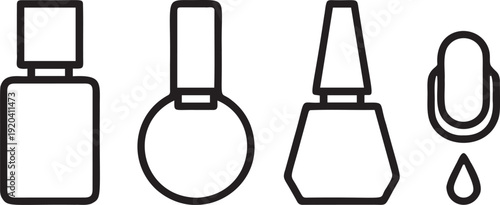 Collection of various nail polish bottle icons, a set of beauty and cosmetic product outlines for manicure and makeup designs