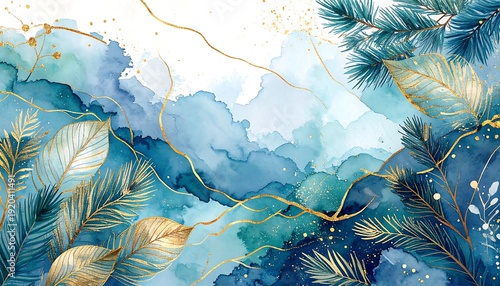 Abstract watercolor design with gold accents