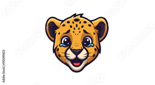 Cartoon leopard head illustration with spotted fur and smiling face.