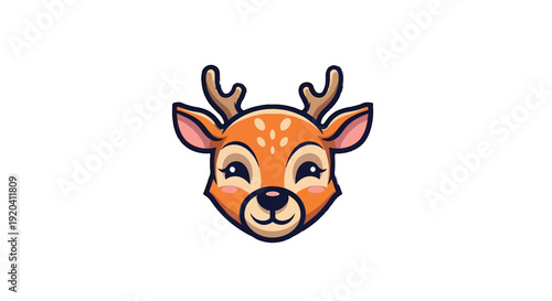 Cartoon deer head illustration with antlers and cute expression.