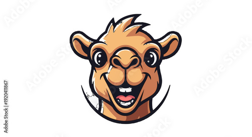 Cartoon camel head with a happy expression.