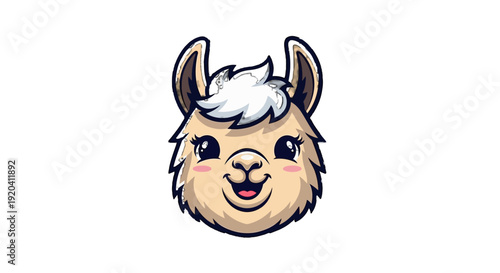 Adorable Cartoon Llama Face with Cheerful Expression.