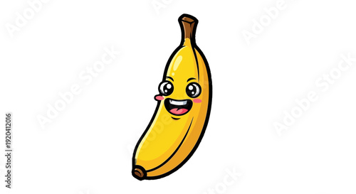 Cheerful Smiling Banana Character with Happy Face, Cute Cartoon Banana Fruit Mascot on Isolated White Background