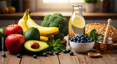 Healthy Fresh Food Assortment on Wood