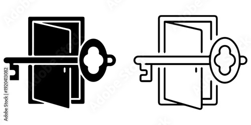 Key and door silhouettes set featuring security symbols, locks and entrances, access control icons for safety, privacy and home protection isolated on white background illustration