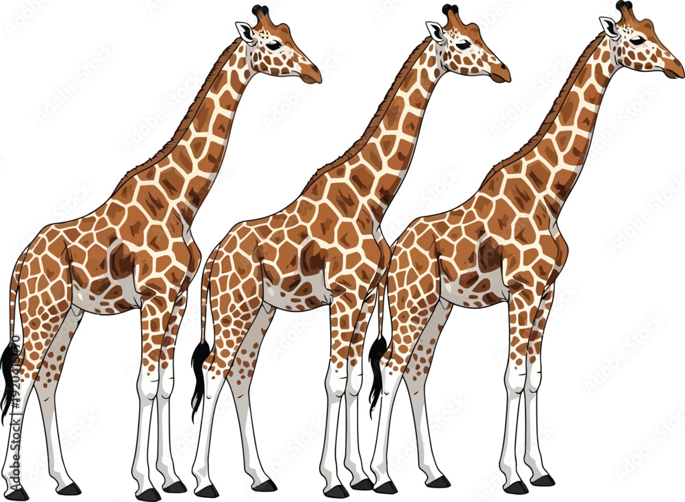 Obraz premium Vector illustration of three giraffes isolated on transparent background