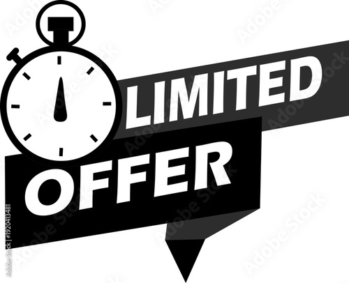 Modern limited offer sale badges icon collection in red, yellow and black colors with clock and comic style elements. Perfect for discounts, promotions and marketing banners.