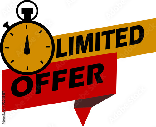 Modern limited offer sale badges icon collection in red, yellow and black colors with clock and comic style elements. Perfect for discounts, promotions and marketing banners.