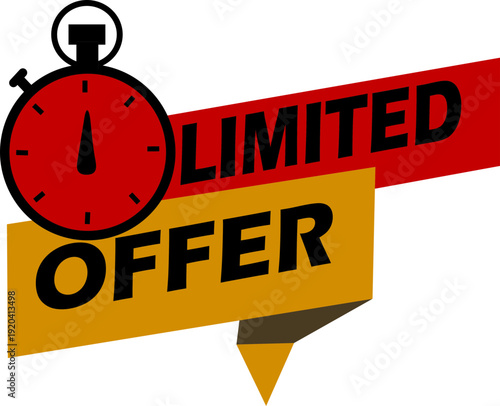 Modern limited offer sale badges icon collection in red, yellow and black colors with clock and comic style elements. Perfect for discounts, promotions and marketing banners.