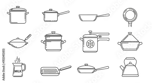 Kitchenware Line Art: Pots, Pans, and Utensils