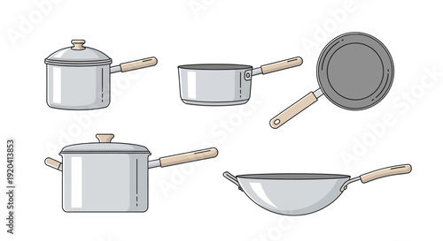 Kitchenware Set: Pots and Pans Vector Illustration