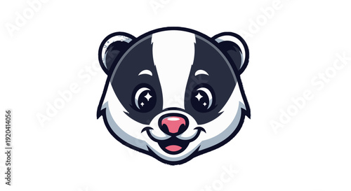 Cute Happy Badger Head Smiling on Isolated White Background