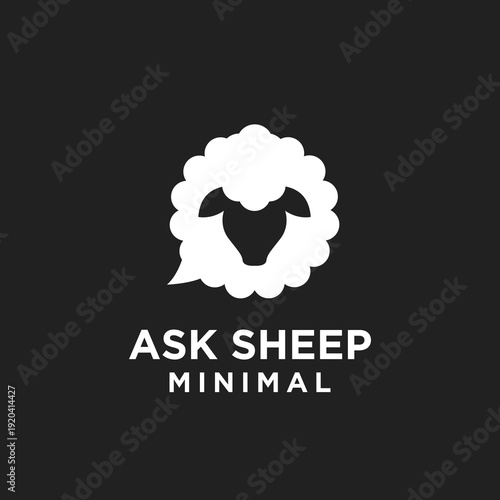 Minimalist White Sheep Head Logo in Speech Bubble with Ask Sheep Minimal Text