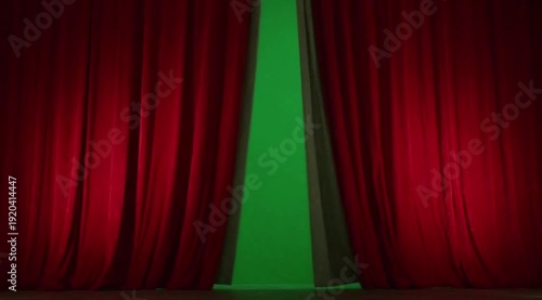 Red Curtains Opening and Closing Transition on Green Screen. 4K 