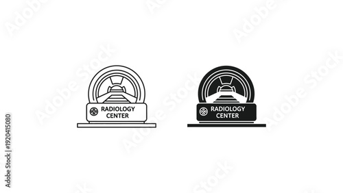 Radiology Center Logo Design Templates in Simple Line Art and Monochromatic Styles on White and Dark Backgrounds for Medical Branding