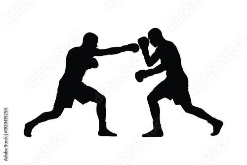 Two Boxers Fighting Silhouette Vector Illustration