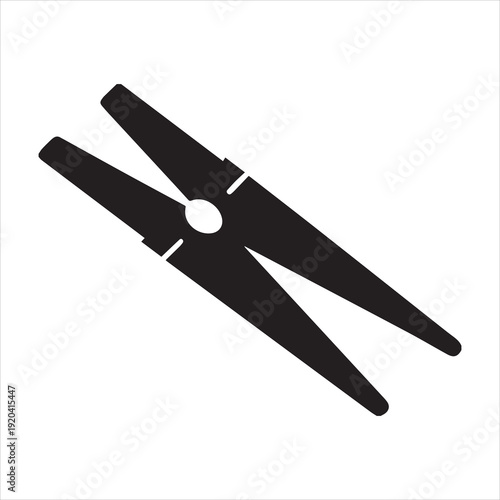 Vector Silhouette of a Single Old Wooden Clothespin