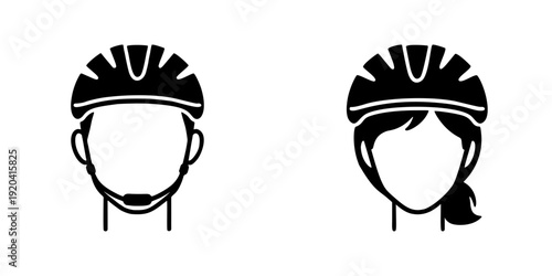 バイクヘルメットをかぶった男女のシルエットアイコン