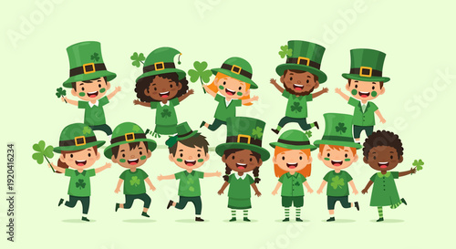 Diverse Kids Celebrating St. Patrick's Day