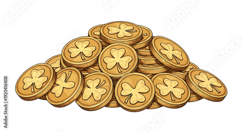 Golden Coins with Shamrock Symbol