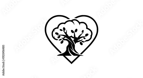 Olive Tree Heart Emblem Vector Icon for Eco Love and Sustainability Concept