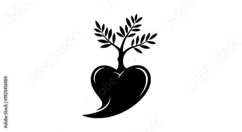 Creative Heart Olive Tree Vector Illustration Nature Love Concept Design