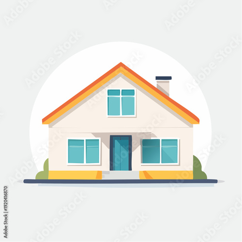 Flat illustration of a charming residential house with a chimney and windows