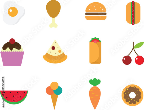 Minimalist unhealthy snack and beverage icon set for web interface vector