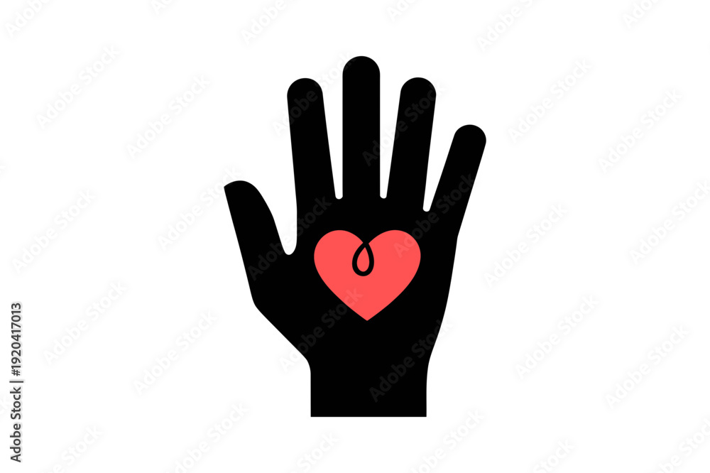 Obraz premium A minimalist vector graphic of a hand with a heart on its palm
