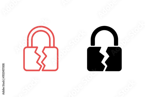 A broken padlock icon in red and black colors, symbolizing security breach or vulnerability