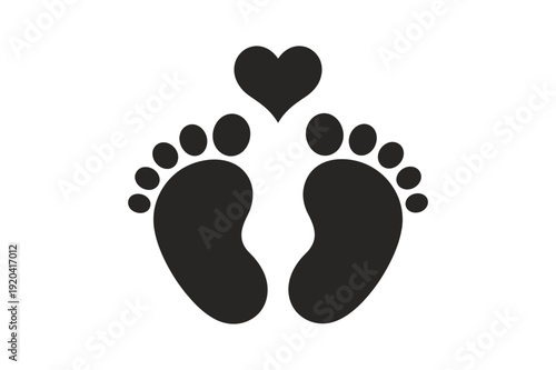 A minimalist vector graphic of baby feet with a heart