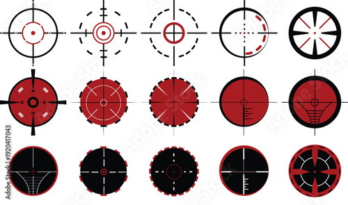 Precision sniper scope crosshair icons for gaming and military designs vector