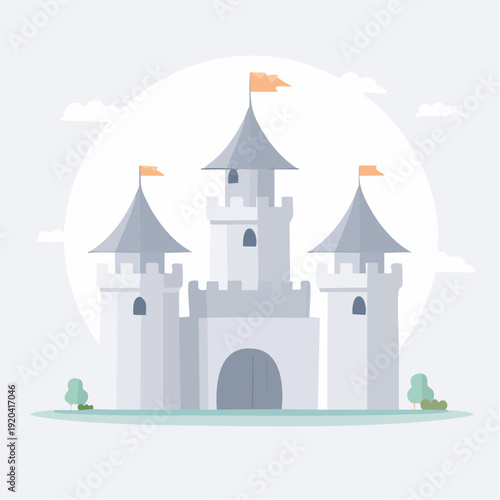 Whimsical illustration of a grand fairytale castle with towering spires and vibrant flags, evoking stories of ancient kingdoms and magic