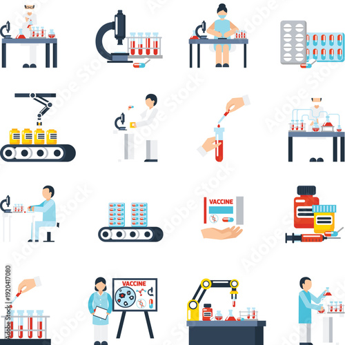 Professional chemistry research lab interior with blue flat design vector