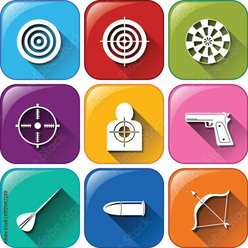 Various shooting target marks for archery and firing range illustrations vector